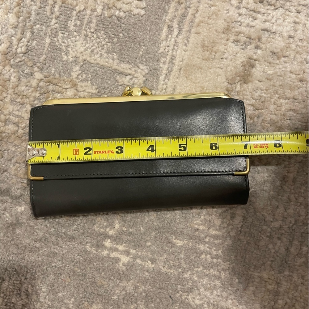 VTG Princess Gardner Cowhide Black Leather Trifold Kiss Lock Wallet Gold Metal - Picture 11 of 11